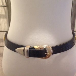 Embossed Drk Brn Leather Belt w Gold Accents